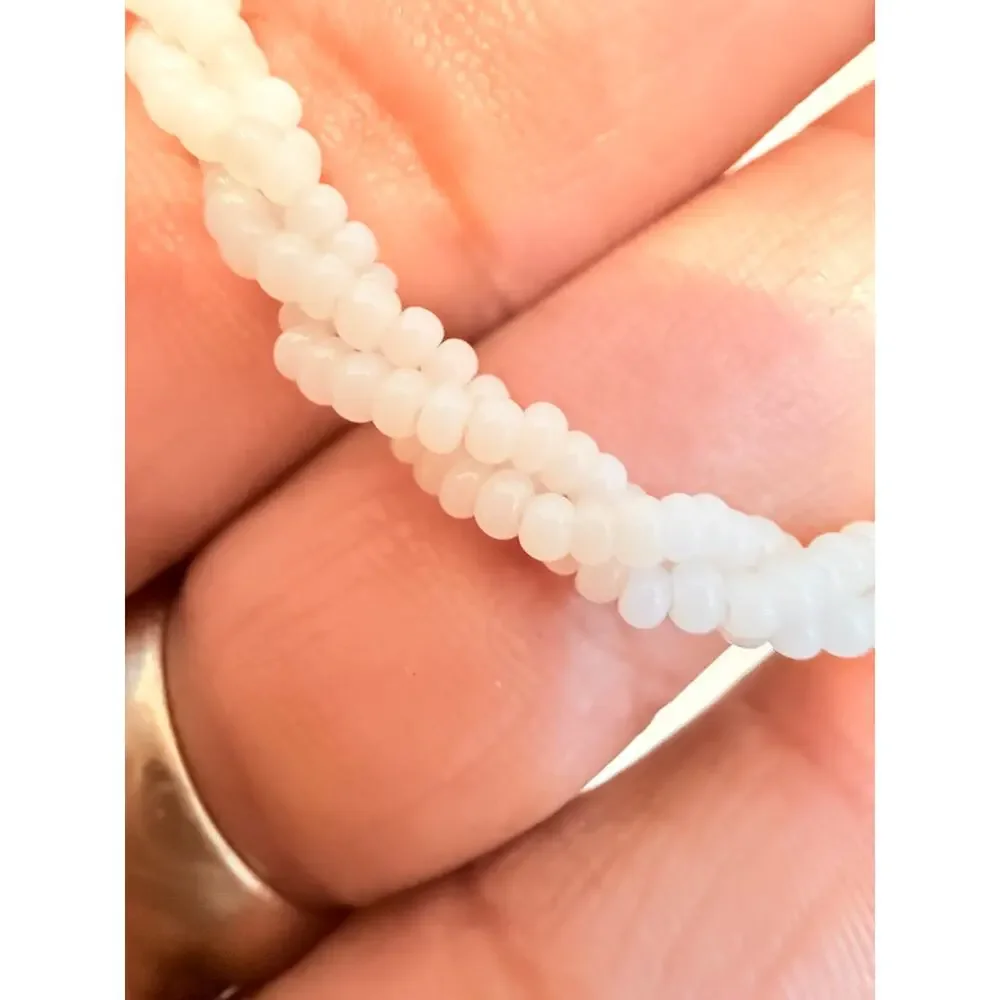 Vintage 54” Twisted White Seed Bead Endless Necklace